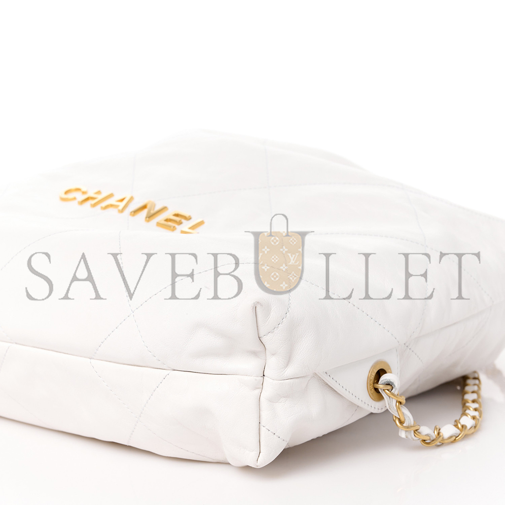 Ch*el master shiny calfskin quilted Ch*el 22 backpack white (34*29*10.5cm)